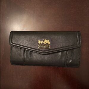 Coach Black Leather Clutch with Gold Accent